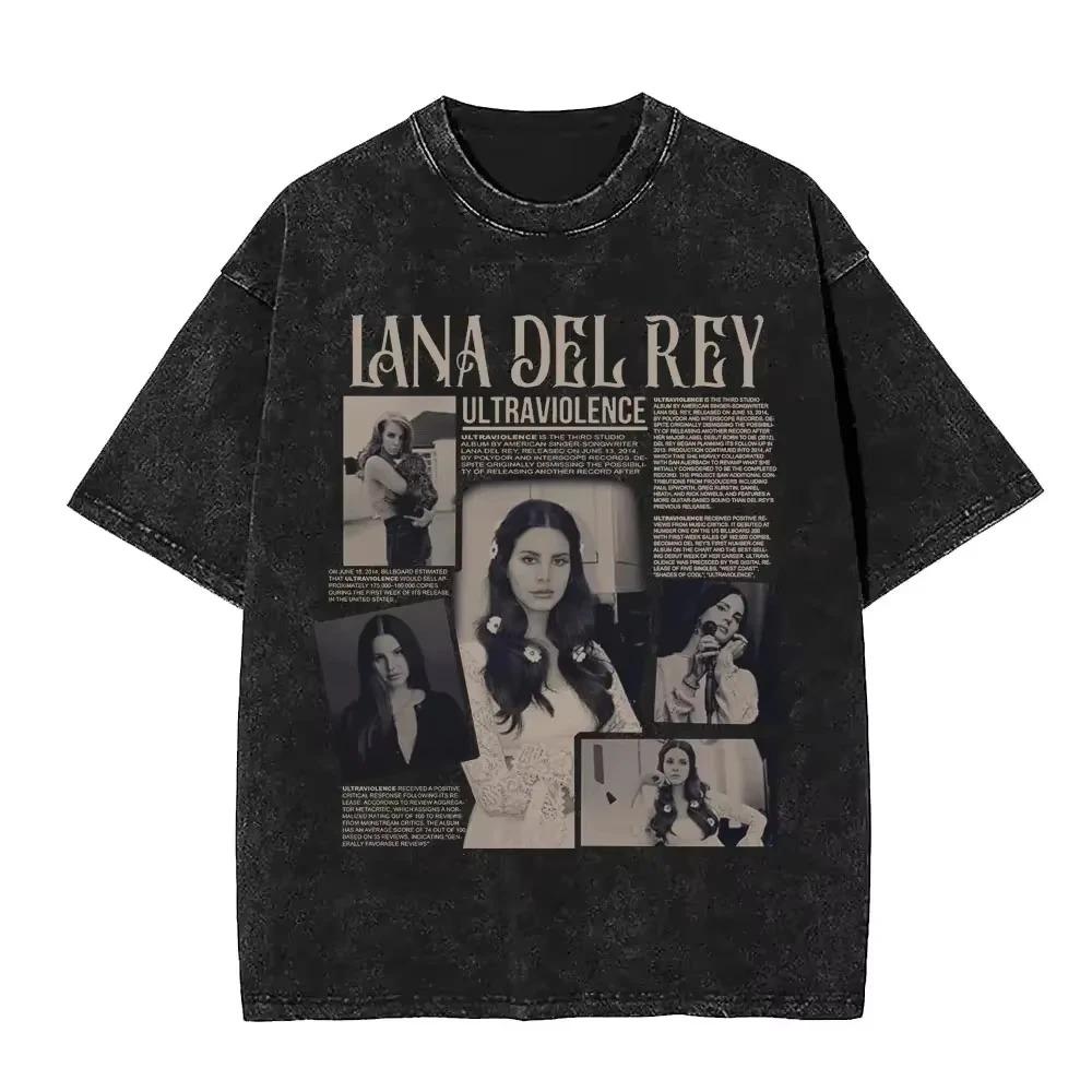Стирка Винтаж Графический Футболка Lana Del Rey Глаза Унисекс Женская Мода Оверсайз Футболки с Коротким Рукавом Повседневные Хлопковые Футболки