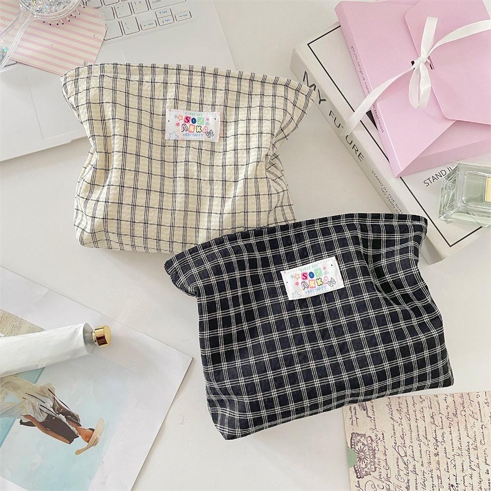 Fashion Plaid Cosmetic Bag Portable Travel Toiletry Bag Women Large Capacity Zipper Make Up Organizer Makeup Storage Bag