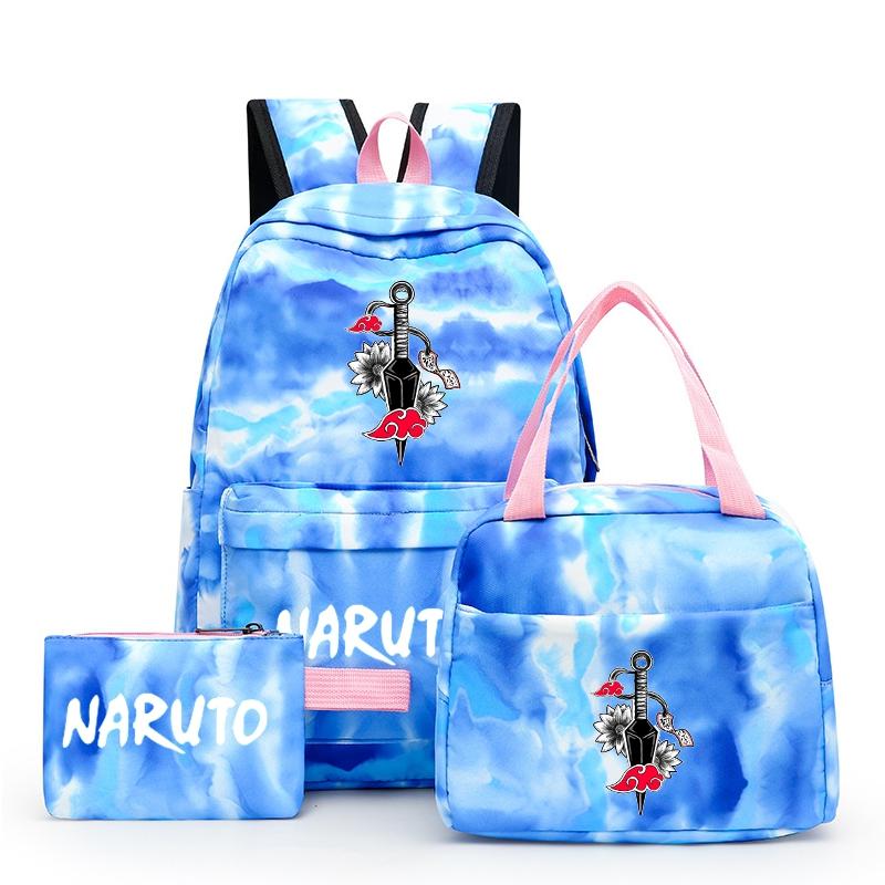 3Pcs/set Anime Naruto Backpack Back To Schoobag with Lunch Bag for Teen Gir Boy Student Bookbag Men Women Leisure Travel Bag