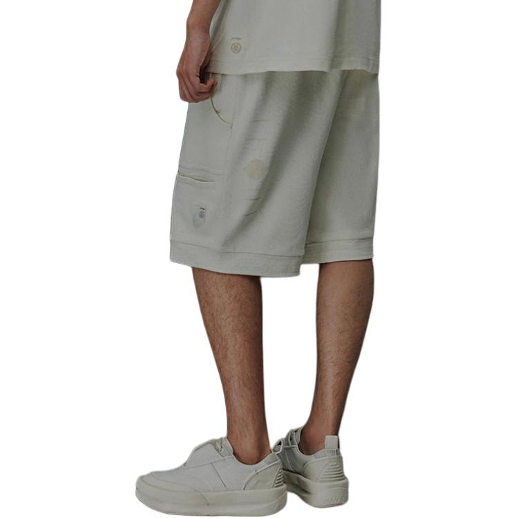 Li Ning X Jackie Chan Collaboration Kung Fu Series Solid Color Logo Mid Belt Straight Loose Shorts Men shorts Paper-White AKST663-1