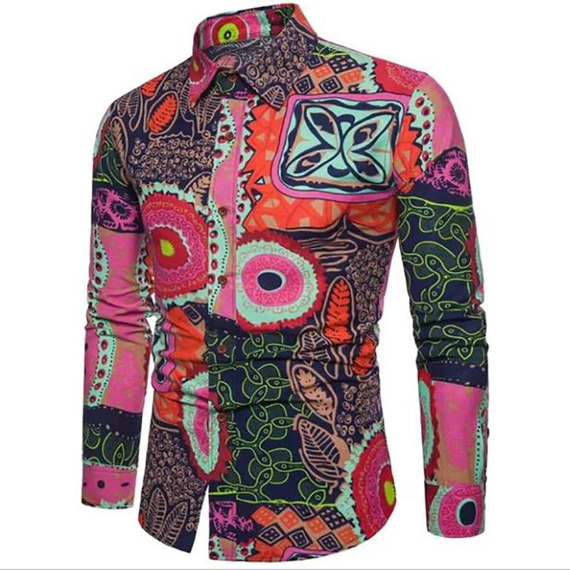 2024 Autumn New Cross Border Foreign Trade Men's Digital Printing Fashion and Leisure Collar Men's Long Sleeved Shirt
