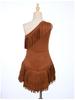 Kids Girls Native American Princess Costume One Shoulder Sleeveless Fringe Suede Dress with Tassel Sleeves - Halloween Cosplay Fancy Dress Outfit
