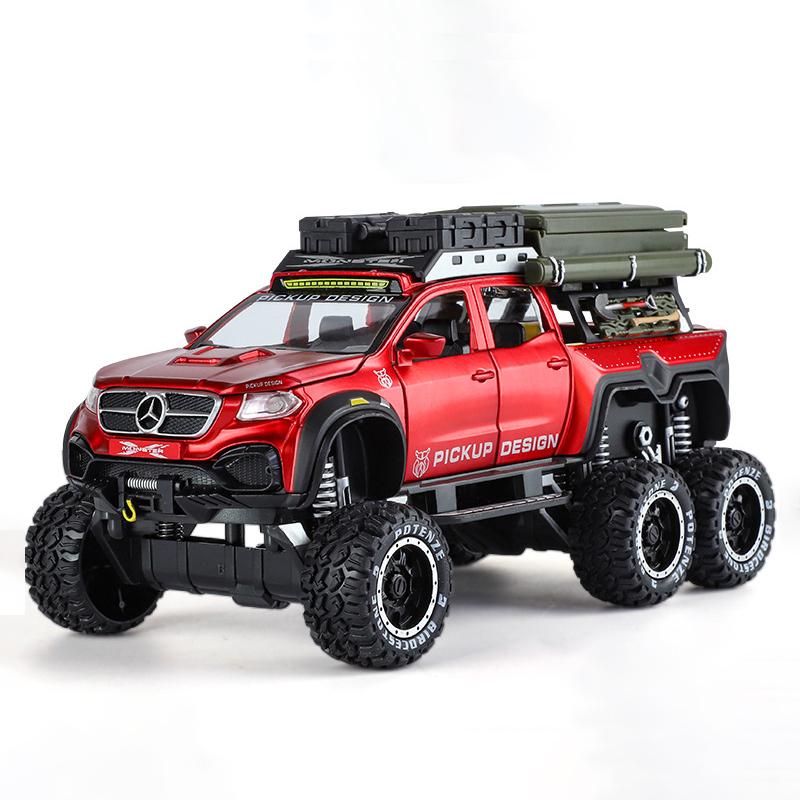 1/28 BENZ X-CLASS 6X6 Кемпинг Внедорожник Модель автомобиля из сплава Звук и свет Детская игрушка Коллекционные предметы Подарок на день рождения