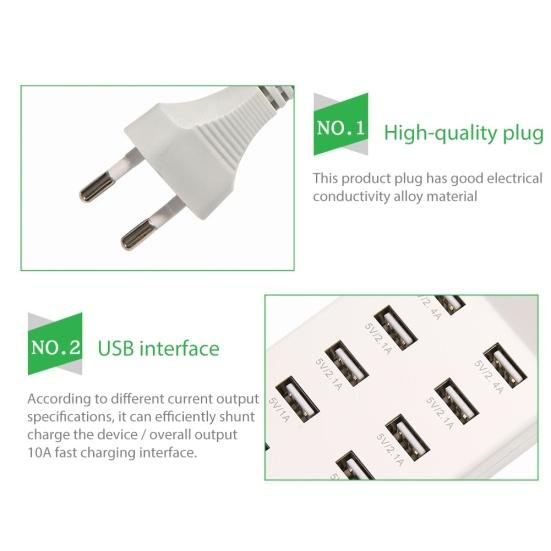 10 Ports USB Station Power Adapter Fast Charging Phone Tablet Camera Charger Hub