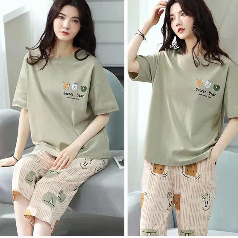 Women's Sets Cute Cartoon Print Pajamas Fashion Casual Home Service Short-sleeved Shorts 2PCS Femme Sleepwear Plus Size