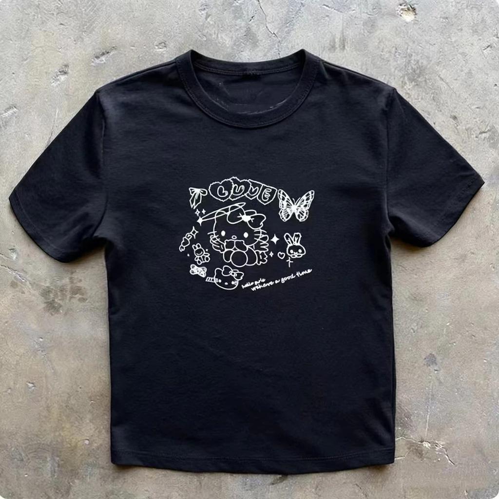 Hello Kitty "Angel Sketch" Minimalist Casual T-Shirt Oversized Women And Men T-shirts