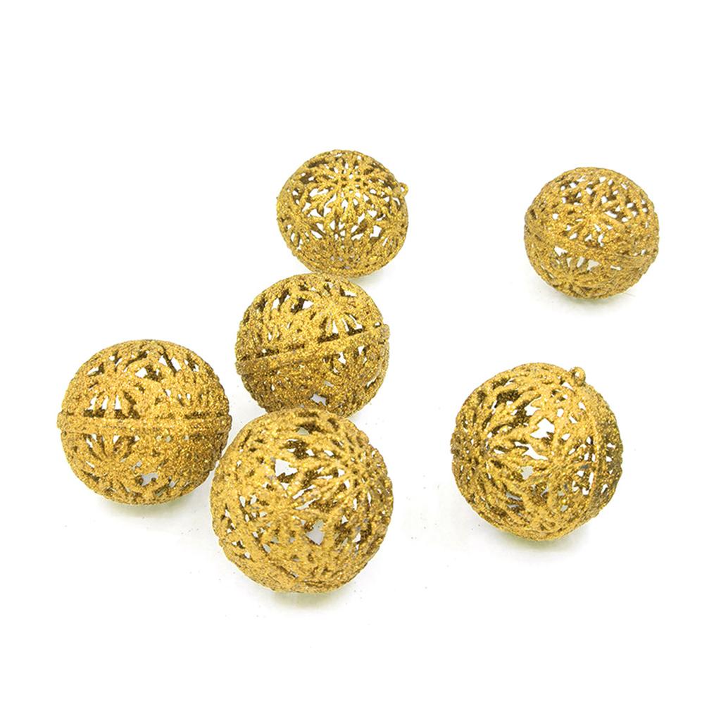 6Pcs Glittering Hollow Christmas Ball Ornament 55mm Shatterproof Decorative Baubles For Christmas Tree Decorations