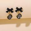 Stylish Black Bow Square Earrings, Gemstone Fashion Temperament Simple Geometric Stud Earrings