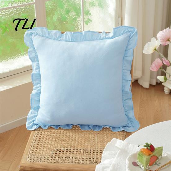 Solid Color Throw Pillows Ruffle Pillow Cover, Cotton Plaid Case with Frill Edge, 18x18 Comfortable Slips Inch 20x12 Decorative Cover for Farmhouse