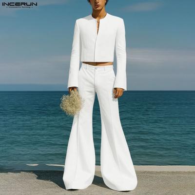 Мужские наряды Топы с длинным рукавом и укороченные топы и длинные расклешенные брюки Повседневные комплекты