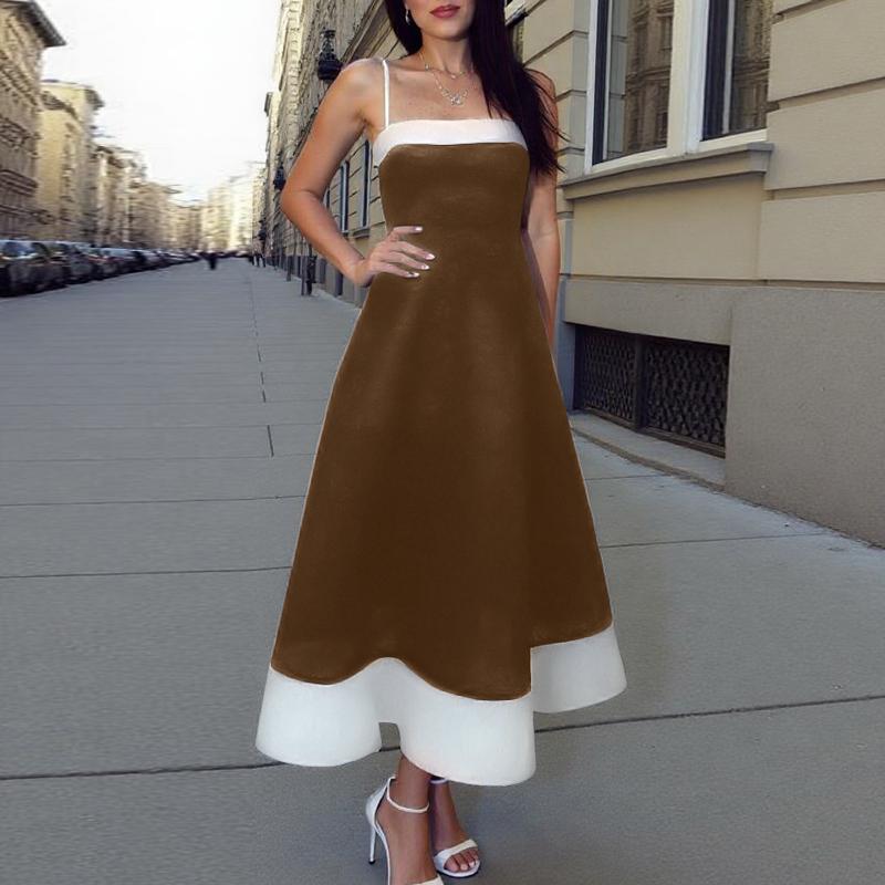 ZANZEA Womens Patchwork Casual Summer Sleeveless Sling Long Dress