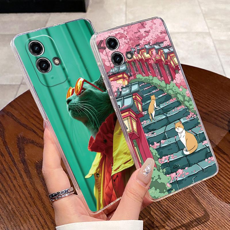 Гелевый чехол для Motorola Moto G stylus 5G 2023 2024 Прозрачный силиконовый мягкий ТПУ задняя крышка Милый кот Кролик Сердце Защитный чехол