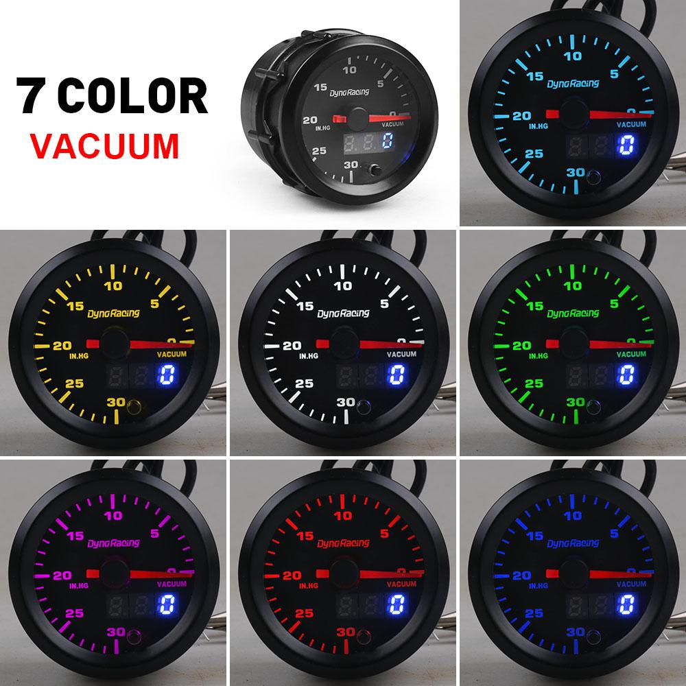 Dynoracing 2'' 52mm Dual Display 0-30 IN.HG Vacuum Gauge 7 Colors Led Vacuum Meter with Stepper Motor Car Meter