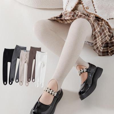 Теплые зимние леггинсы со штрипками для девочек - Толстые, на велюровой подкладке, Белые, Без стопы, Осенне-зимний стиль