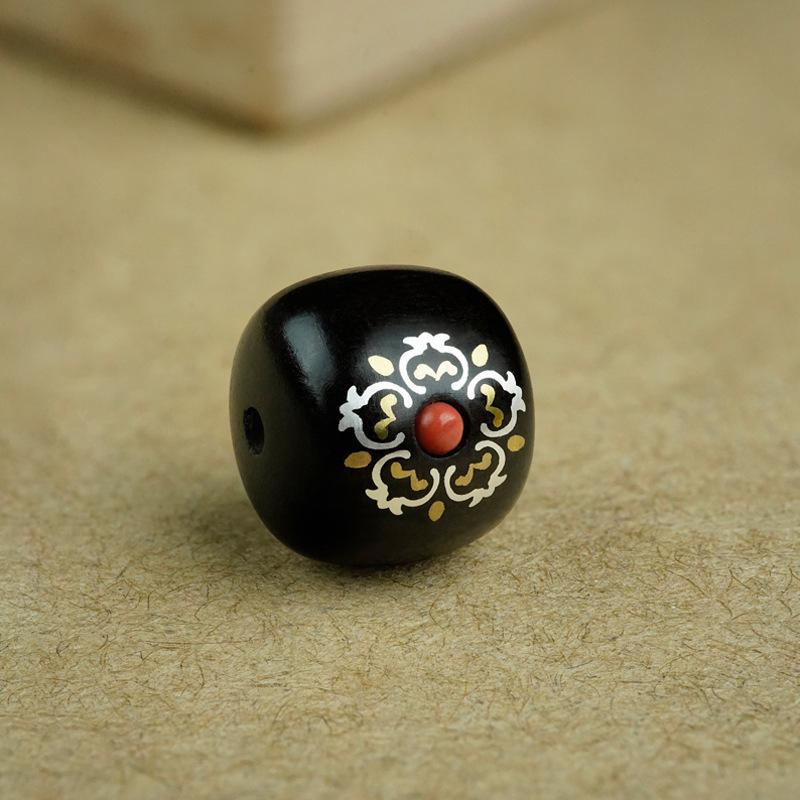 lobular red sandalwood inlaid with twelve flower god loose beads, black sandalwood old bead bracelet with pearl lotus pendant accessories