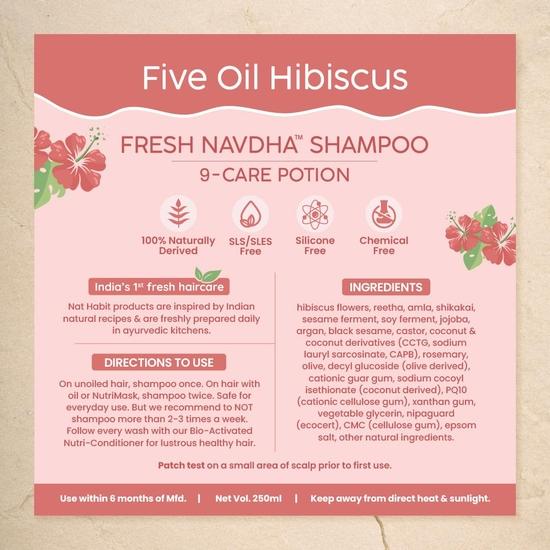 Nat Habit Five Oil Hibiscus Shampoo and Conditioner Combo for Women & Men Hair Fall Control, 72 Hr Frizz Control