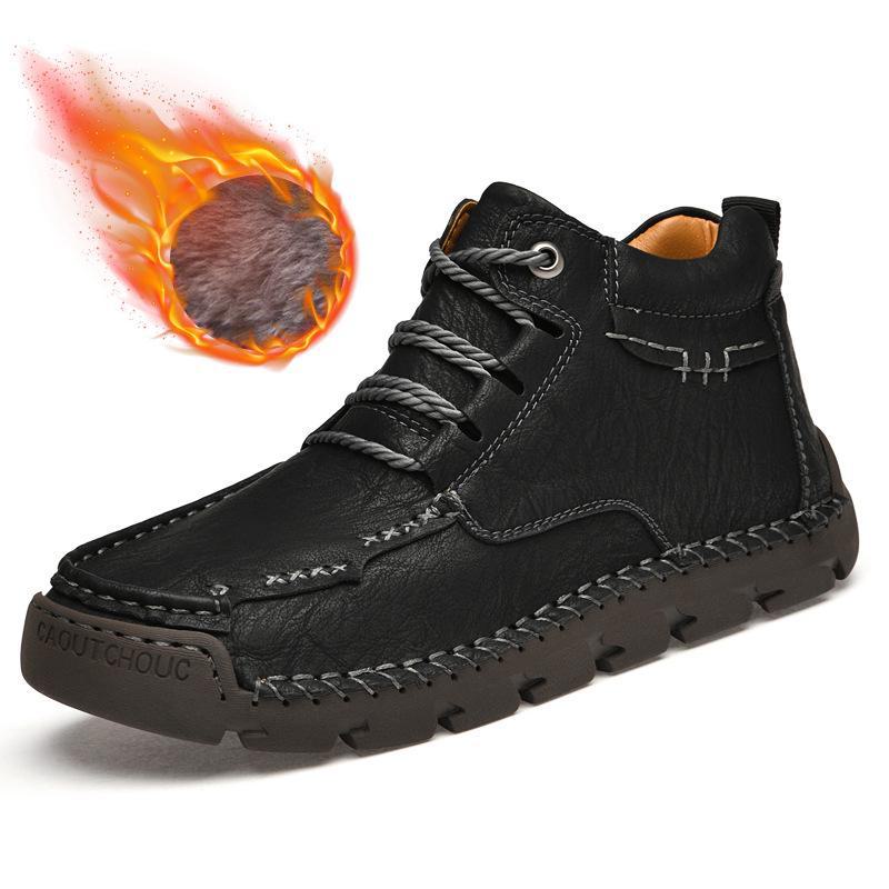 Мужские зимние теплые кожаные высокие ботинки, повседневные ботинки Мартин с бархатной подкладкой, ручной работы для больших размеров.
