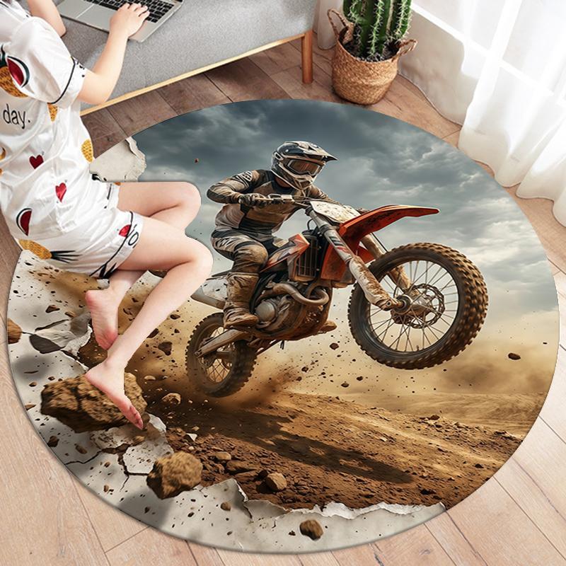Racing speed bear roar Round Area Rug,Carpet Rug for Living Room Bedroom Sofa Playroom Decor,Non-slip Floor Mat