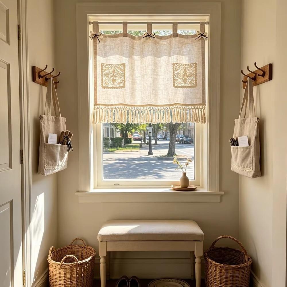 Rustic Kitchen Stove Cover Skirt with Pocket Boho Curtain Panel Farmhouse