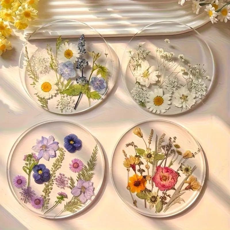 1/4pc 2D Flat Acrylic Coaster Colorful Printed for Wedding Birthday Mother's Day Gift Table Decor Wildflower Pattern Vase Holder