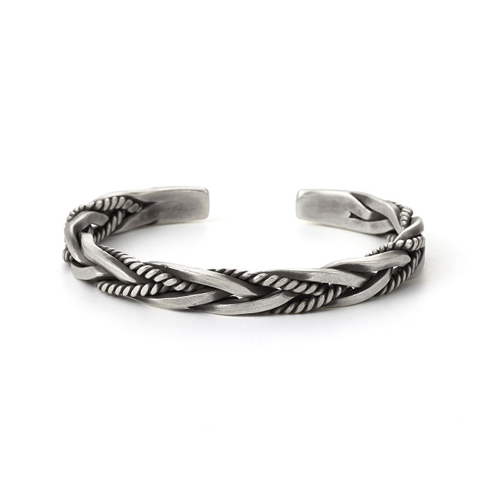 Geometric Vintage Woven Silver Color Men Simple Bangles Opening Bracelets Fashion Jewelry Twisted