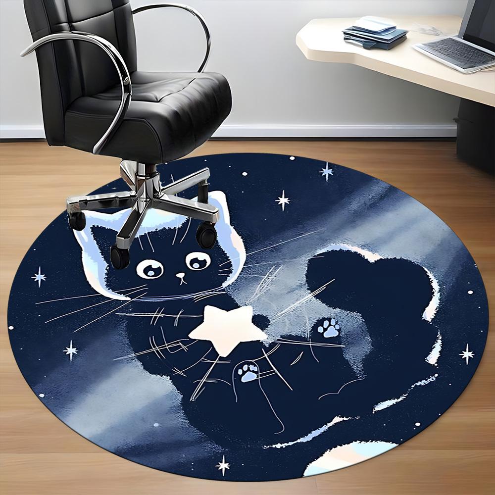 1pc Night Space Cat Office Round Area Rug, Mat Suitable ForOffice, Under Office Chairs Bedroom Living Room Home Decor, Room Deco