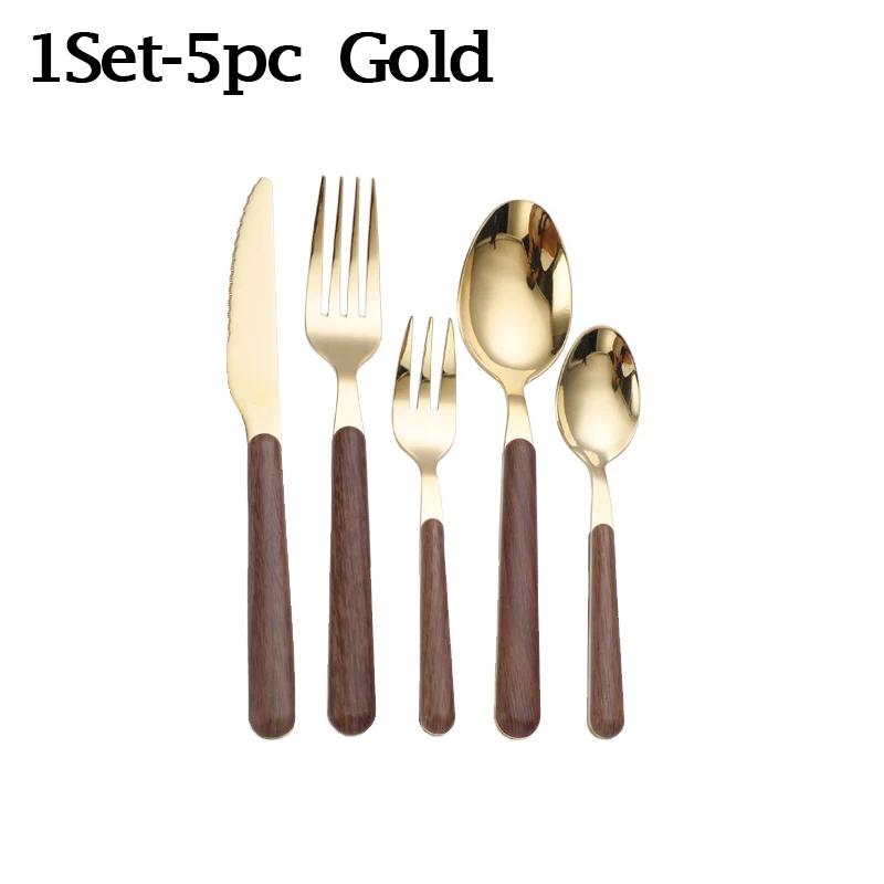 Набор столовых приборов с деревянной ручкой, столовая посуда из нержавеющей стали, вилка, нож, кофейная ложка, набор столовых приборов в западном стиле, можно мыть в посудомоечной машине