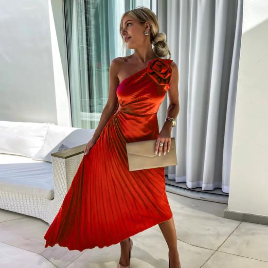 Женское вечернее платье на одно плечо, плиссированное с цветочным декором, с открытой спиной, без рукавов, с нерегулярным подолом, для коктейльной вечеринки, свадьбы, миди, платье