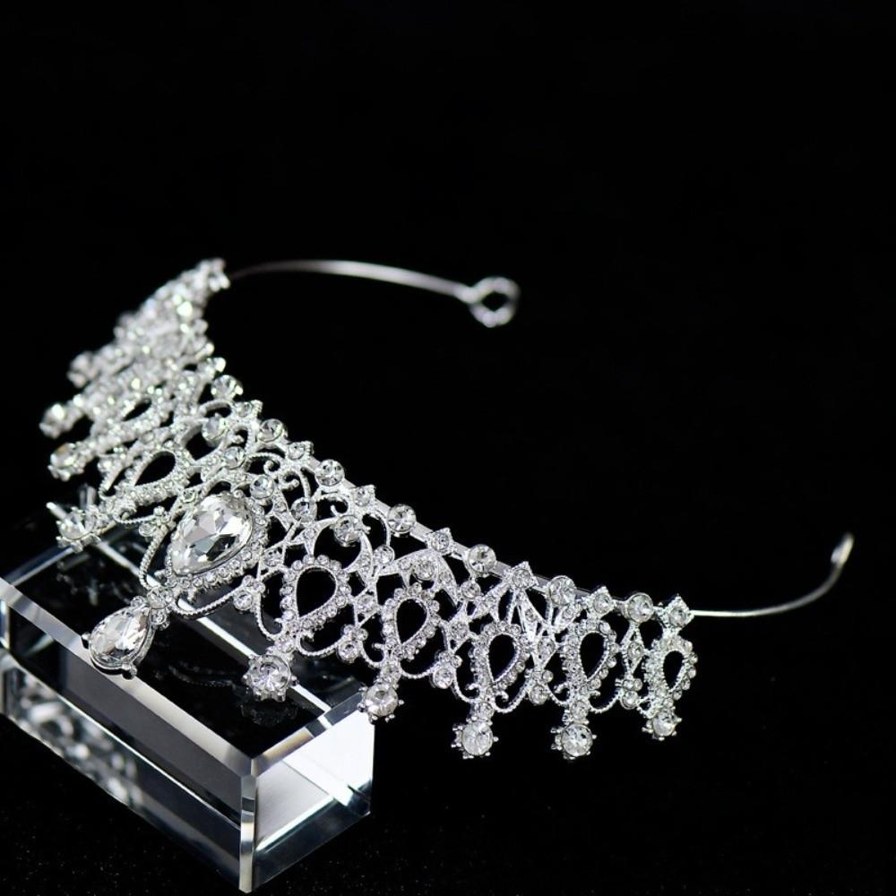 Round Tiaras Baroque Crown Metal Rhinestone Crown Exquisite Princess Tiara Bridal