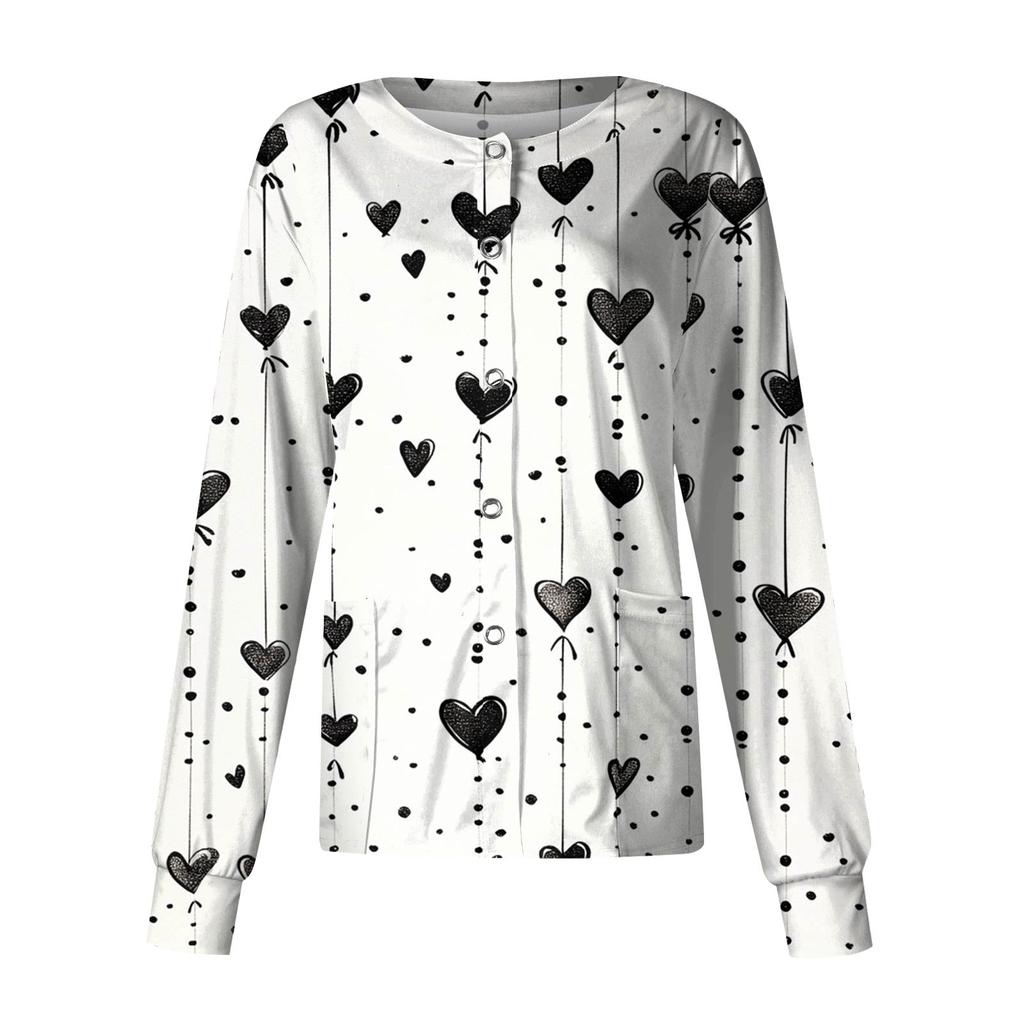 Женская повседневная модная куртка с длинным рукавом, воротником-стойкой, на одной пуговице, с принтом ко Дню святого Валентина, рабочая куртка, топы