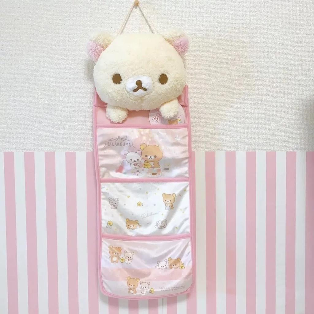 Кавайный мешок-органайзер Rilakkuma для подвешивания на стену Мультяшный мешок Rilakkuma-медвежонок для подвешивания на дверь Большая вместимость Мешок для хранения мелочей Подарки