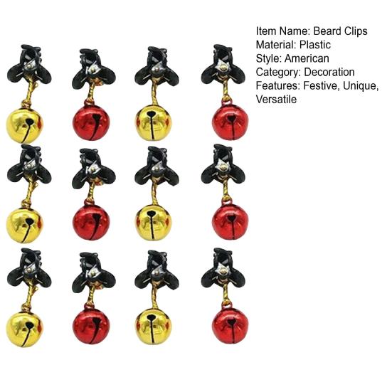 Beard Ornament Christmas Beard Jingle Bell Clip Decoration Plastic Facial Hair Bauble Clips for Holiday Party Decor