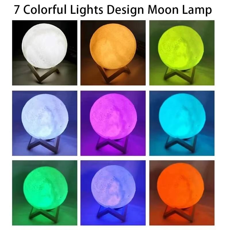 12cm 7 Colors Changing Moon Lamp Wireless Night Lamp Table Lamps Romantic Button Battery Powered Indoors Lighting
