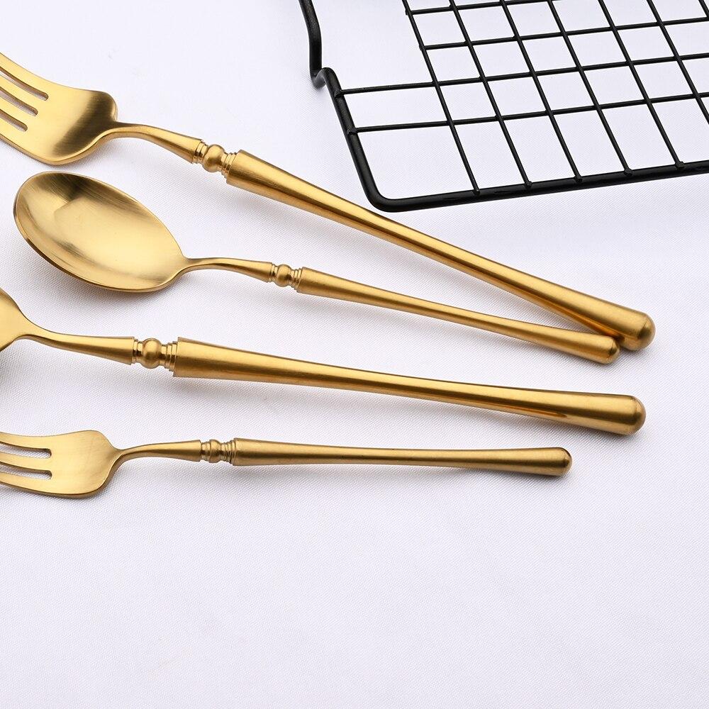 Золотой матовый набор посуды, высокое качество, изысканная посуда из нержавеющей стали 304, нож, вилка, кофейная ложка, столовые приборы, набор столовых приборов