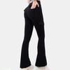 Women Flared Pants Elastic High Waist Wide Leg Casual Trousers with Flap Pockets Solid Color Cargo Pants Daily Wear