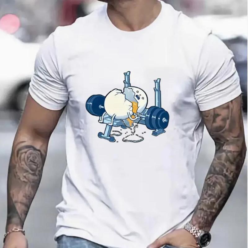 New Summer Men's Fashion T-shirt Personality Fitness Crushed Eggs Printed Men's T-shirt Top