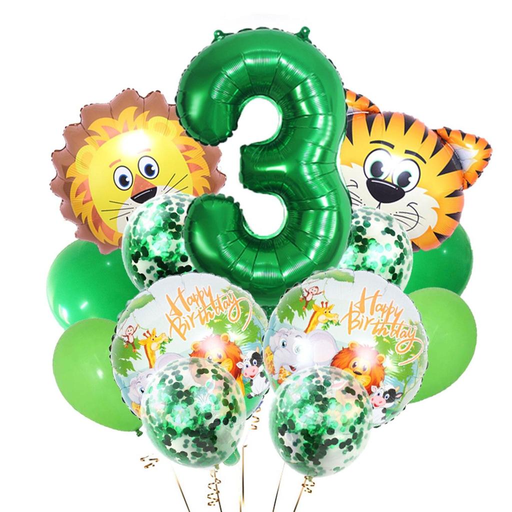 13pcs Animal Tiger Lion Foil Balloons Jungle Safari Party Set Kids 0 1 2 3 4 5 6 7 8 9 Years Birthday Party Decoration Supplies