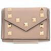Auth VALENTINO GARAVANI Rockstud Trifold Wallet Pink Beige Leather Va9909vd