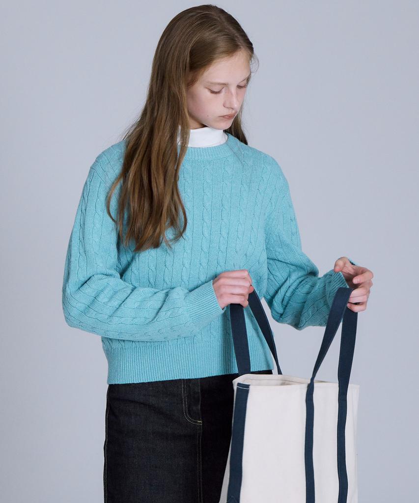 BASIC HOUSE Women'S Cable Round Neck Crop Knit Mint Lykt7201