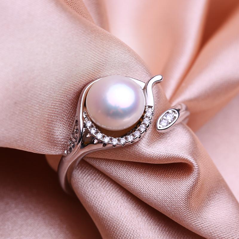 seniko Natural Freshwater Pearl Rings For Women Fashion Female Cubic Zirconia CZ Ring Pearl Jewelry Adjustable Ring