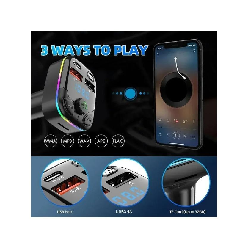Цифровой дисплей Автомобильный MP3-плеер с громкой связью 18 Вт Быстрая зарядка Автомобильный FM-трансмиттер Тип прикуривателя Type-C Двойной USB-адаптер