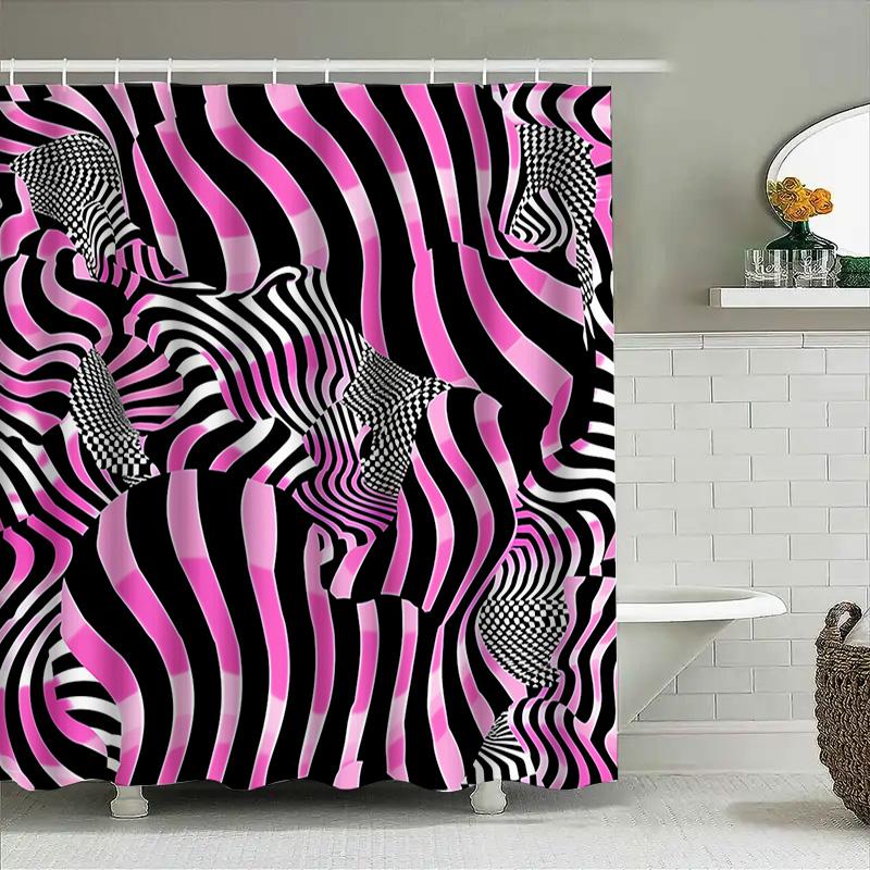 Черная розовая полосатая шторка для душа зебра для декора ванной комнаты полиэфирная ткань с кольцами держатель набор (L)