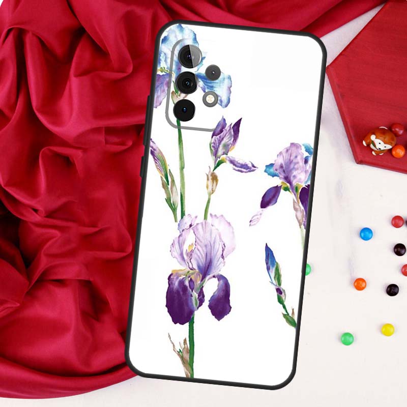 Фиолетовый цветок ириса Акварель Для Samsung Galaxy A56 A36 A26 A16 A05 A06 A22 A32 A52 A54 A34 A14 A55 A15 A53 A33 A35 Чехол