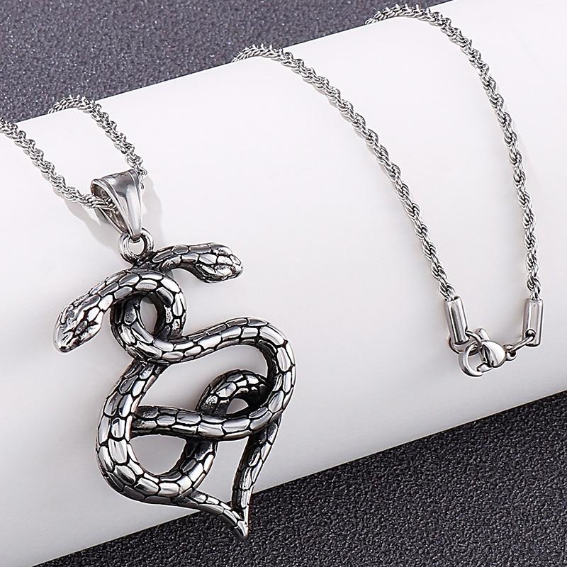 Ретро Винтаж Нержавеющая Сталь Двойная Змея Стиль Заявление Коктейльная Вечеринка Ожерелье с Подвеской для Мужчин с Длинной Витой Цепочкой 60 СМ