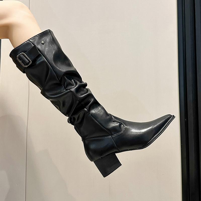 Сексуальные женские сапоги с острым носком, модные туфли на высоком каблуке, блестящие кожаные туфли, зимние замшевые туфли до колена в готическом стиле Botas Mujer, роскошные туфли-лодочки