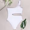 Stylish Women Swimsuit Padded Off Shoulders Bodysuit Pure Color Openwork Bikini Beachwear