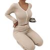 Womens Lace Trim Ribbed Knit Pajamas Set Long Sleeve Crop Top Wide Leg Pants Lounge Set 2 Piece Pjs Sleepwear