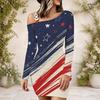 Women Plus Size One Shoulder Strap Long Sleeve Printed Red Blue White Bodycon Mini Dress