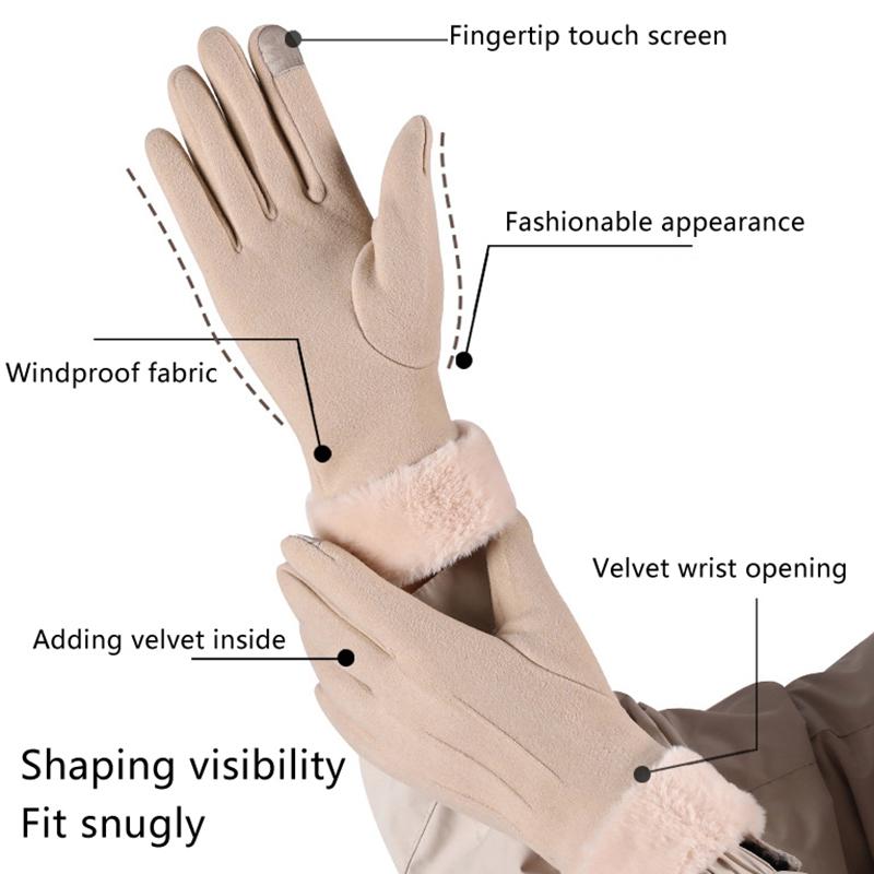 Утепленные замшевые перчатки с сенсорным экраном для женщин, осень-зима, уличные, модные, полнопалые, теплые, для катания на лыжах, велоспорта, пешего туризма, спортивные перчатки для леди