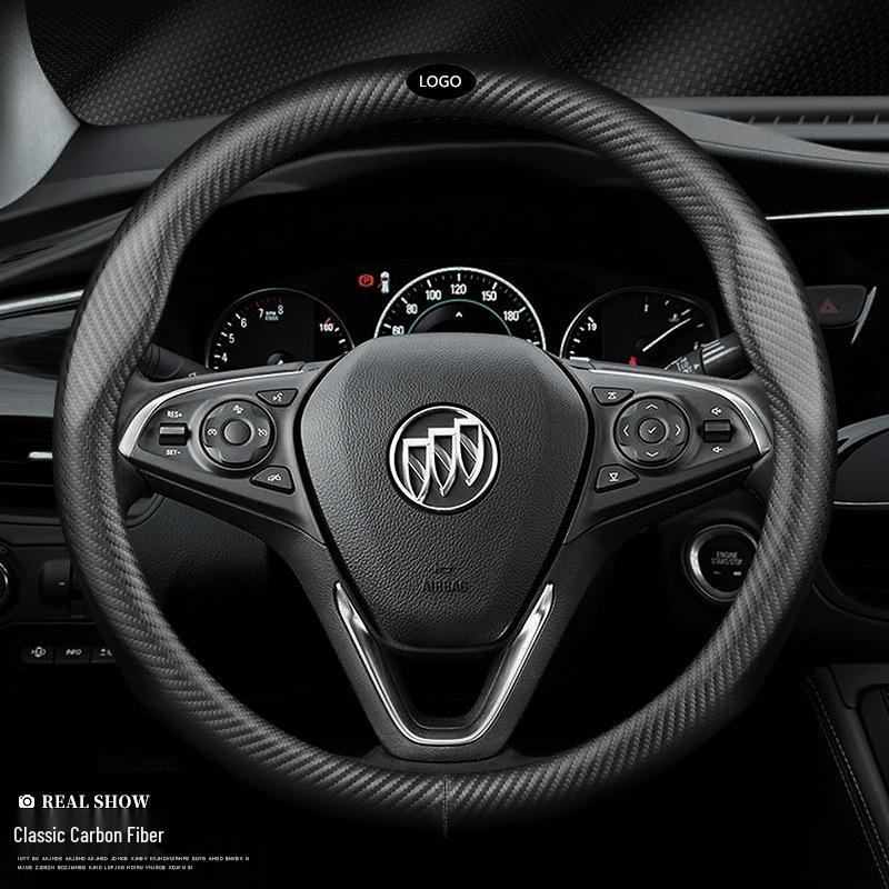 Premium Leather Steering Wheel Cover for Buick: Envision, Regal, LaCrosse, Excelle, Encore, GL6, Carbon Fiber Design